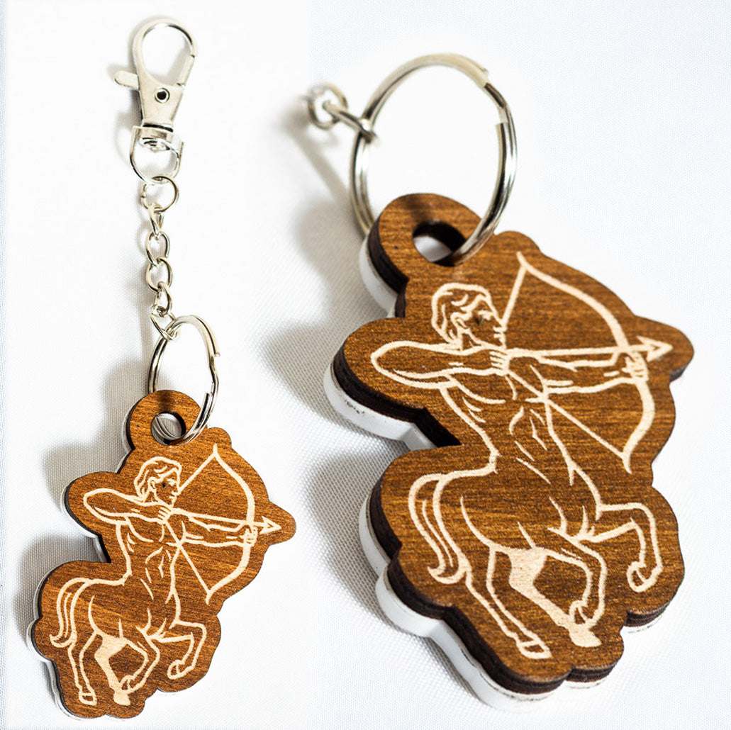 Zodiac Star Sign Wooden Keyrings & Bag Charms