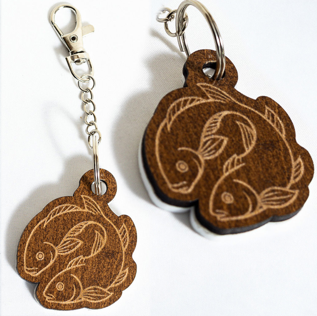 Zodiac Star Sign Wooden Keyrings & Bag Charms