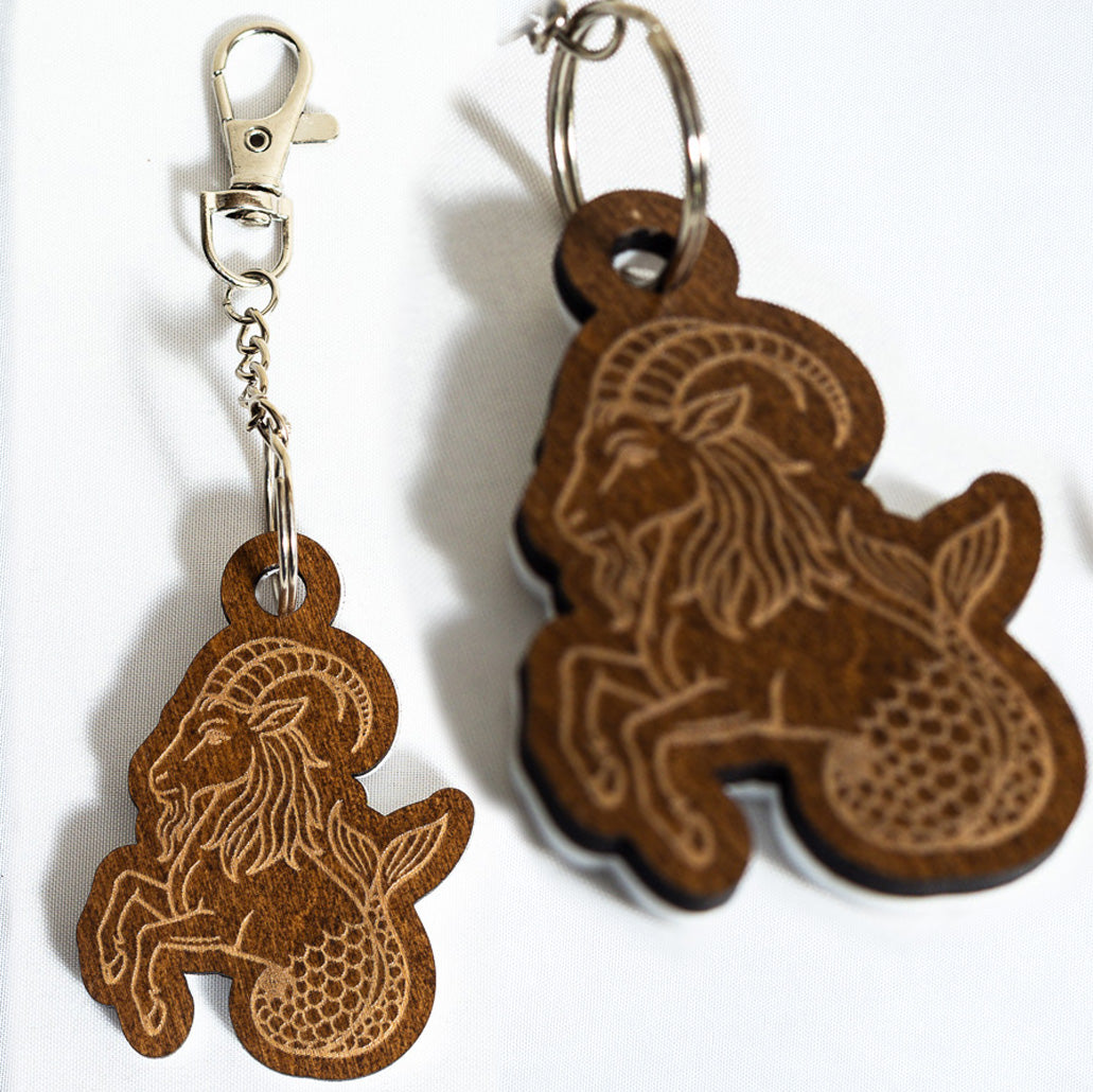 Zodiac Star Sign Wooden Keyrings & Bag Charms