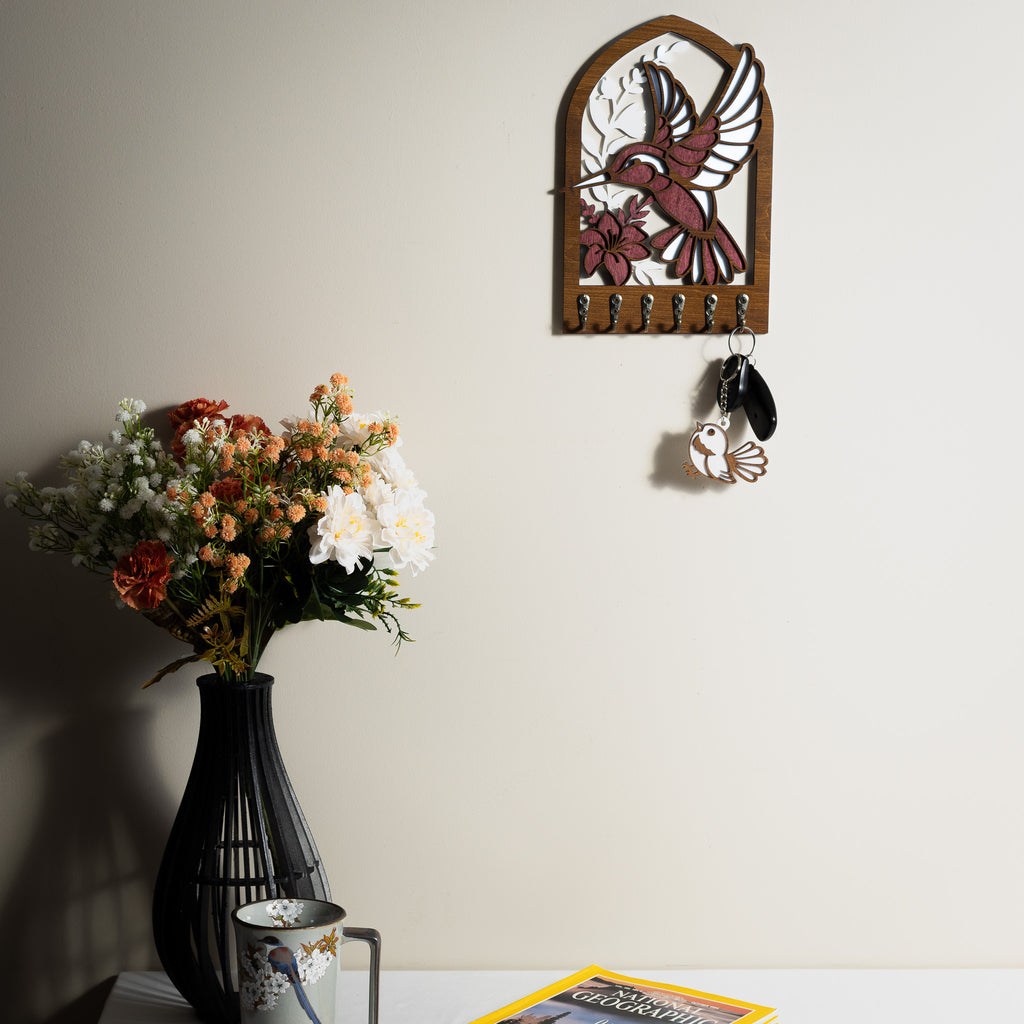 Hummingbird Key Holder (Wall Art, 6 hooks)