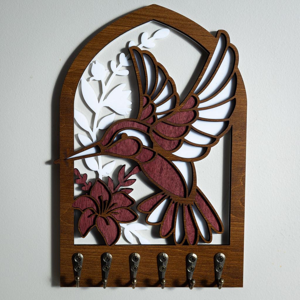 Hummingbird Key Holder (Wall Art, 6 hooks)