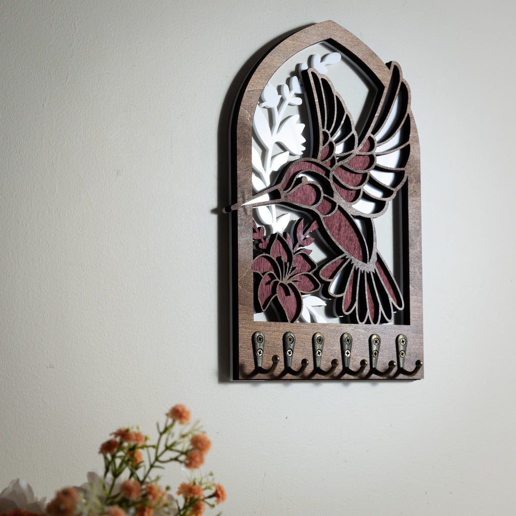 Hummingbird Key Holder (Wall Art, 6 hooks)
