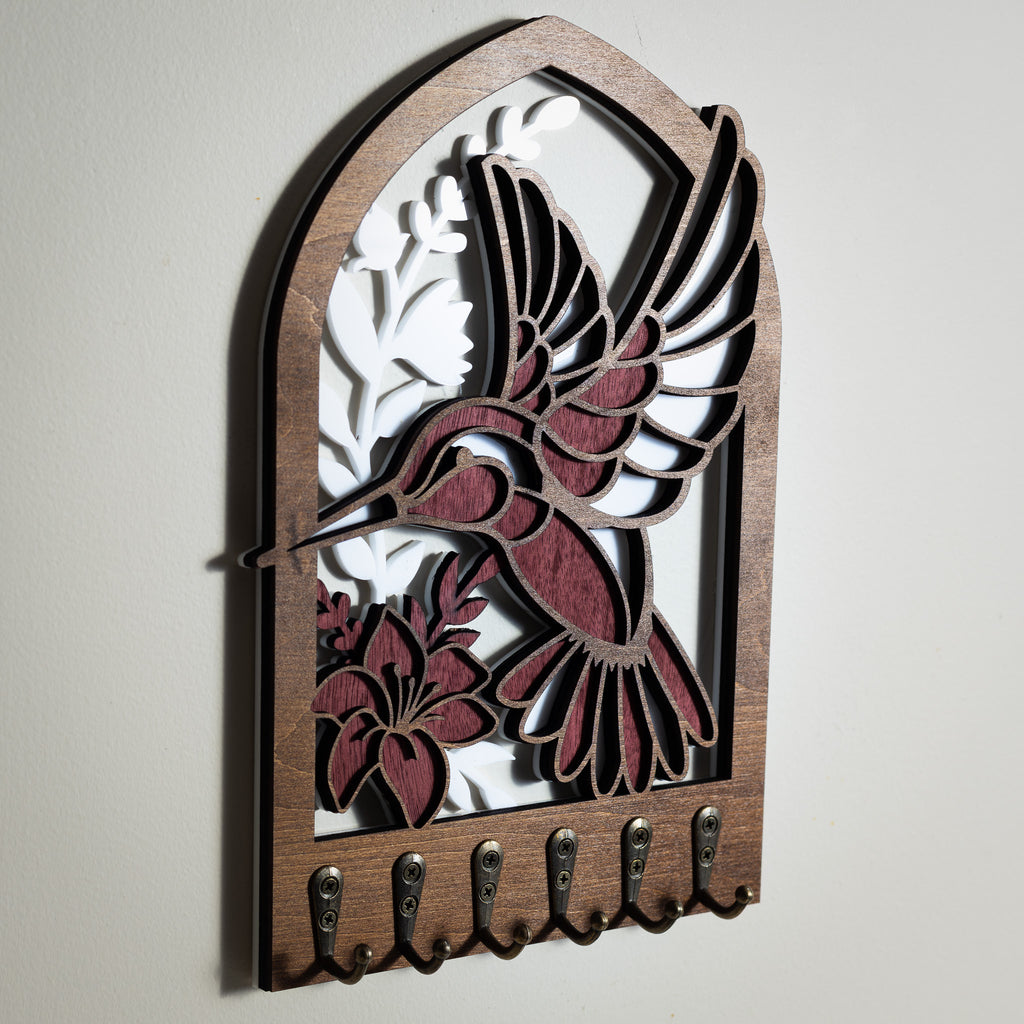 Hummingbird Key Holder (Wall Art, 6 hooks)