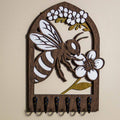Bee & Manuka Blossom Key Holder (Wall Art, 6 hooks) | Handmade NZ Timber | furnACE