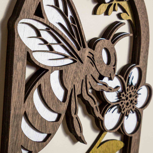 Bee & Manuka Blossom Key Holder (Wall Art, 6 hooks) | Handmade NZ Timber | furnACE