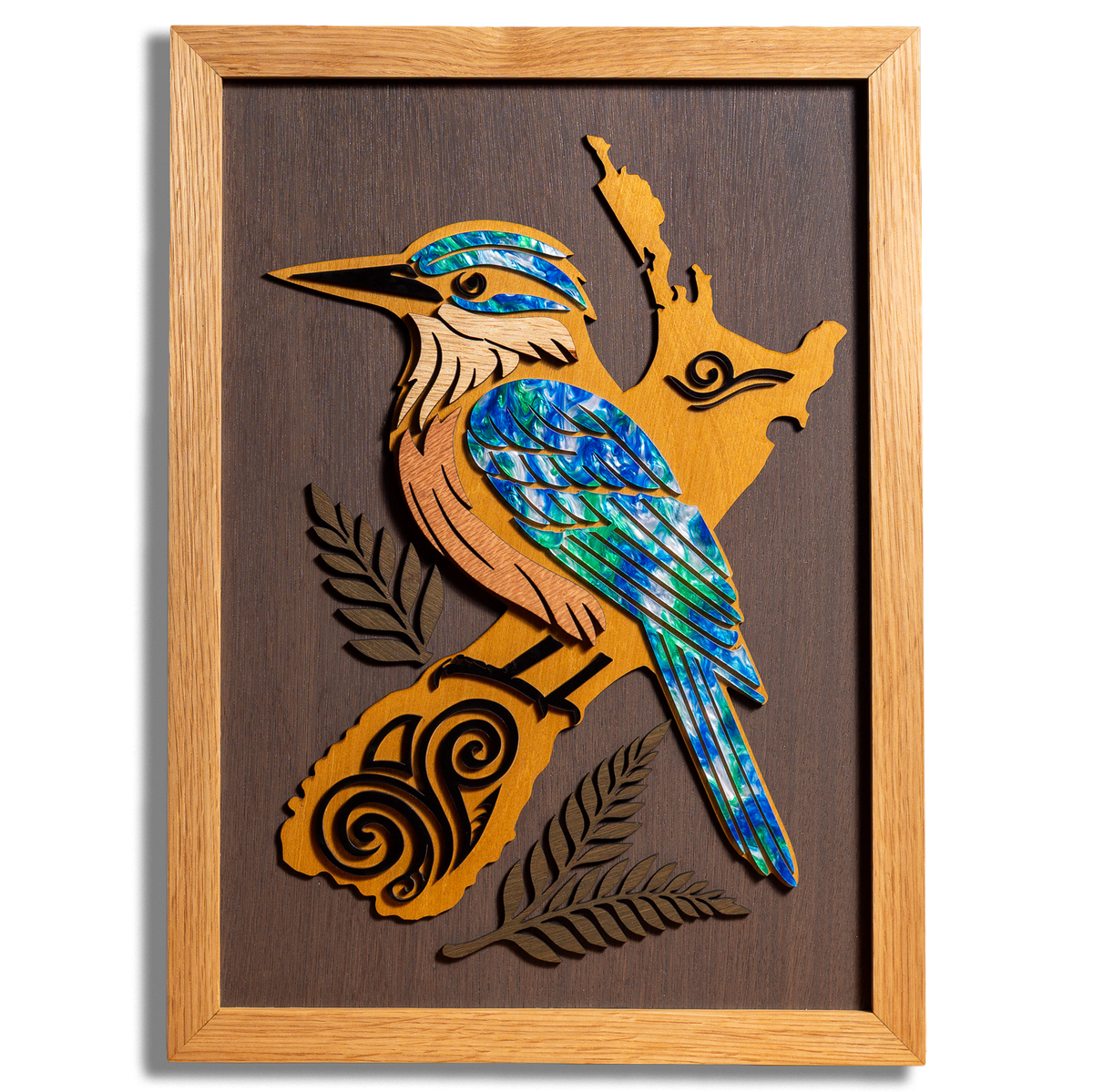 Kingfisher / Kōtare Layered Timber Wall Art – A3