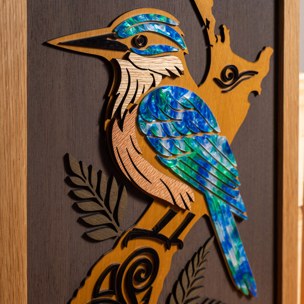 Kingfisher / Kōtare Layered Timber Wall Art – A3