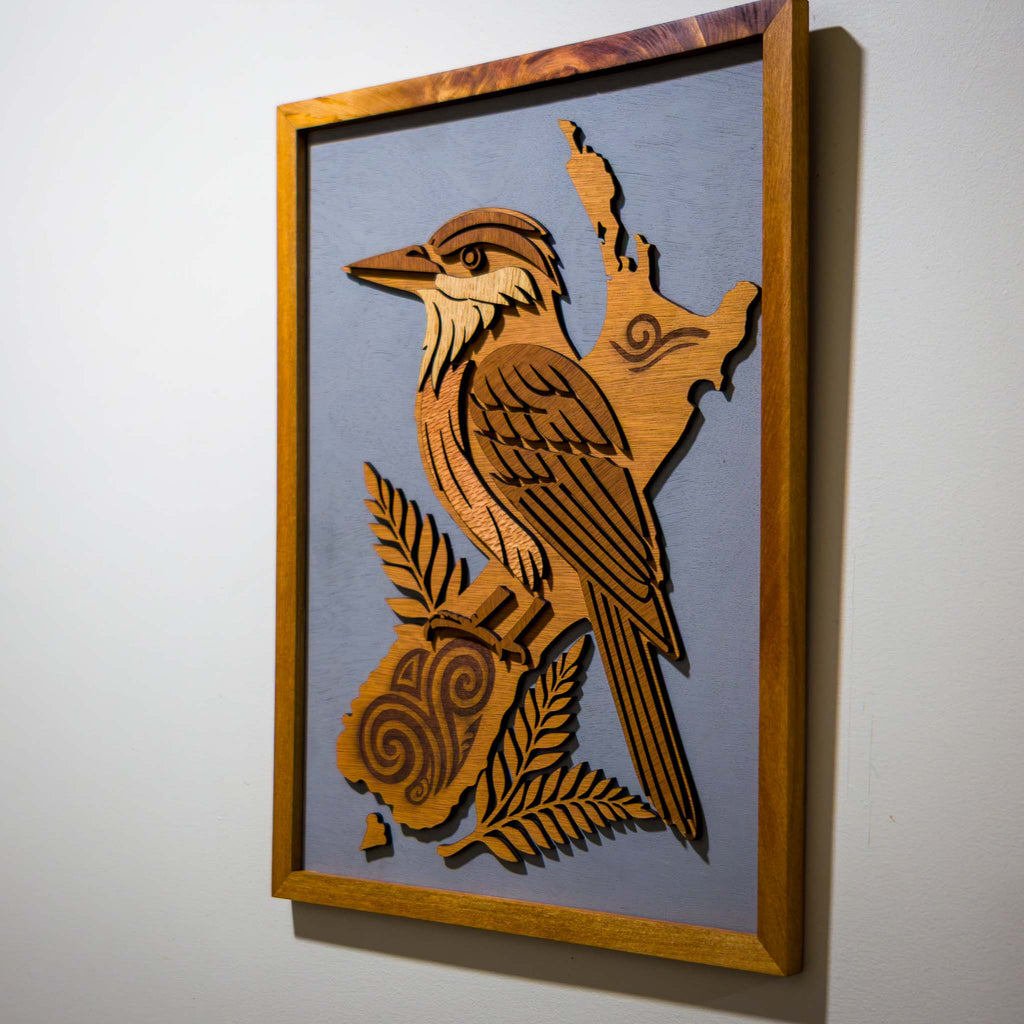 Kingfisher / Kotare NZ Bird Wall Art, Handmade Timber A3