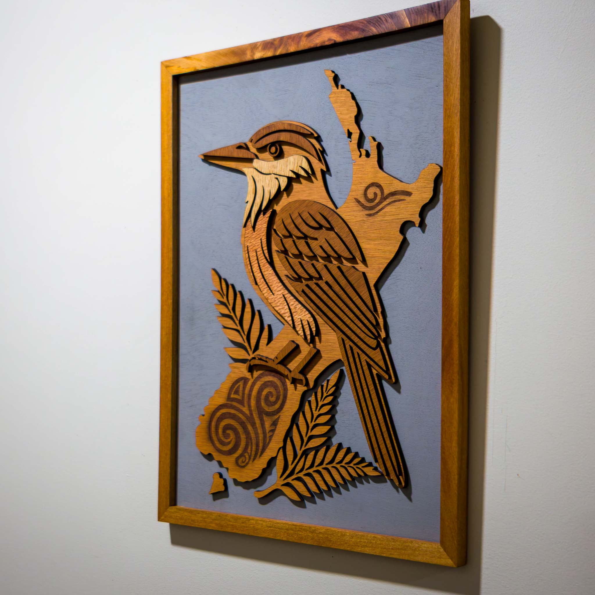 Kingfisher / Kotare NZ Bird Wall Art, Handmade Timber A3