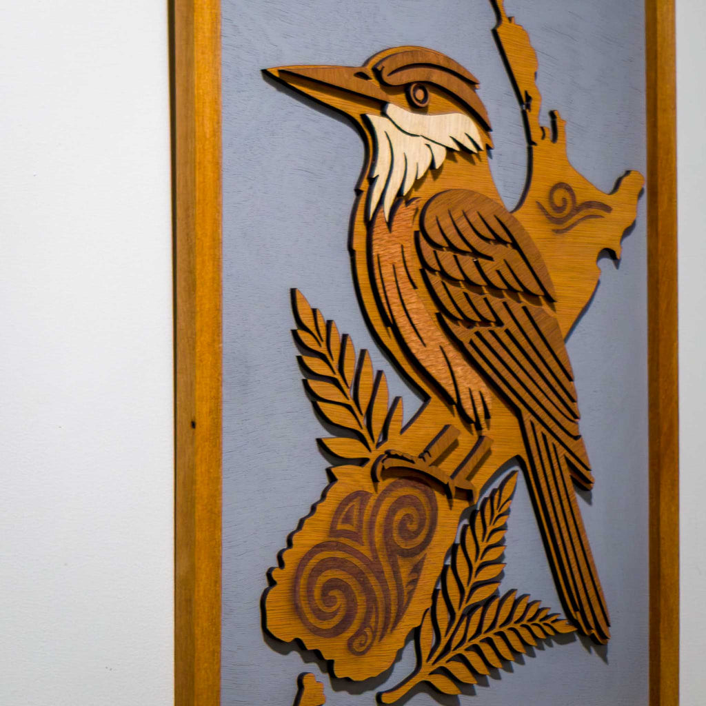 Kingfisher / Kotare NZ Bird Wall Art, Handmade Timber A3