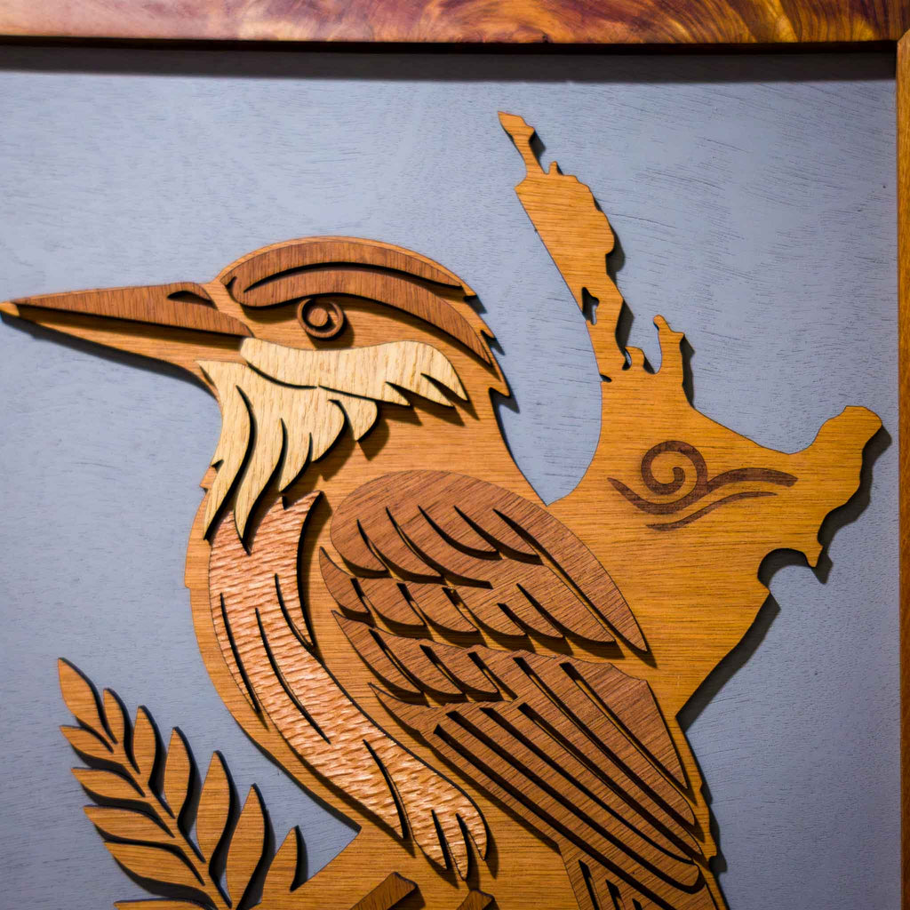 Kingfisher / Kotare NZ Bird Wall Art, Handmade Timber A3