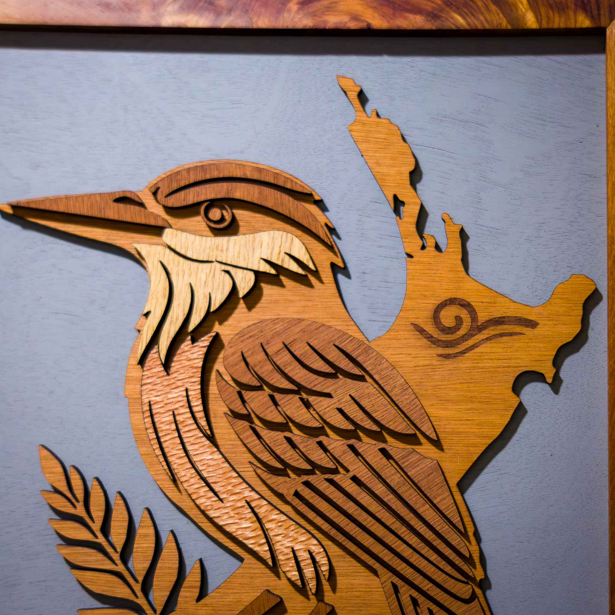 Kingfisher / Kotare NZ Bird Wall Art, Handmade Timber A3