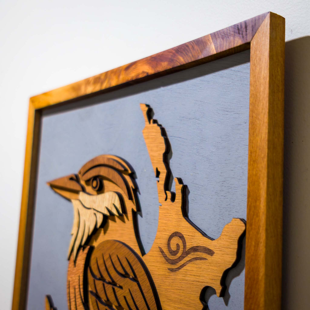 Kingfisher / Kotare NZ Bird Wall Art, Handmade Timber A3