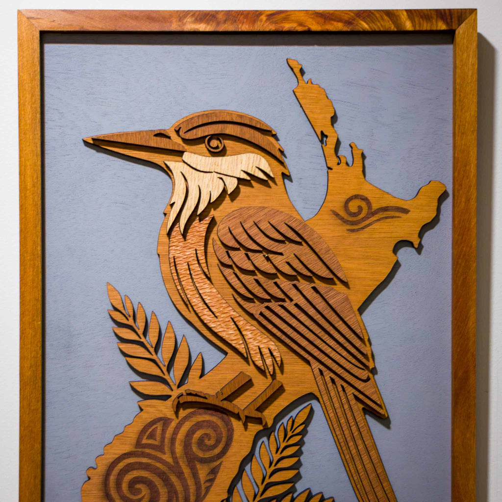 Kingfisher / Kotare NZ Bird Wall Art, Handmade Timber A3