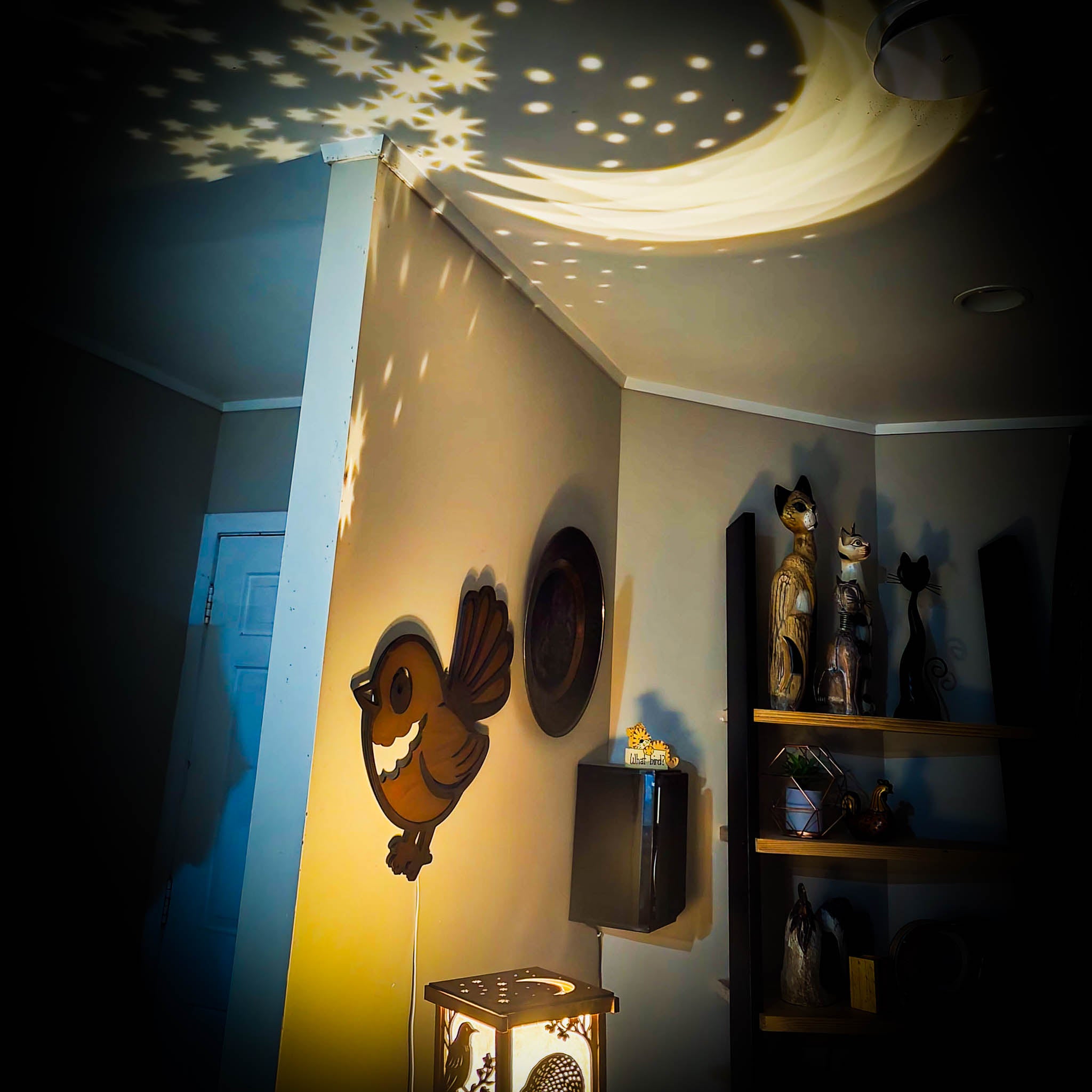 Shoji Lantern – Compact, Natural (Moon & Stars Ceiling Projector, USB) | Handmade NZ Timber | furnACE