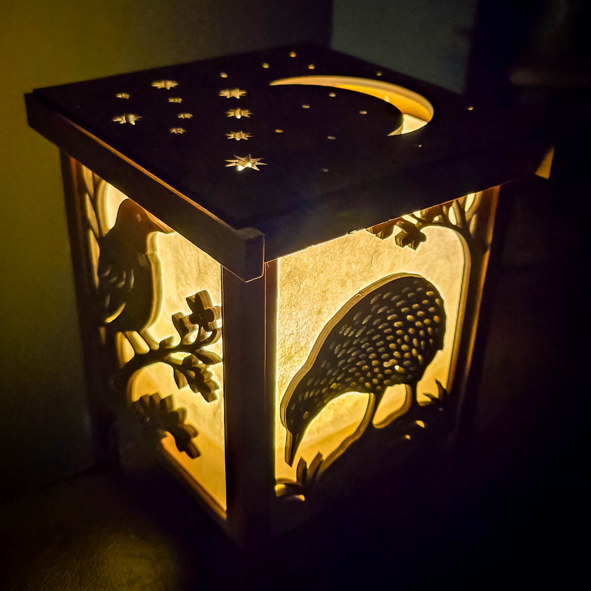Shoji Lantern – Compact, Natural (Moon & Stars Ceiling Projector, USB) | Handmade NZ Timber | furnACE