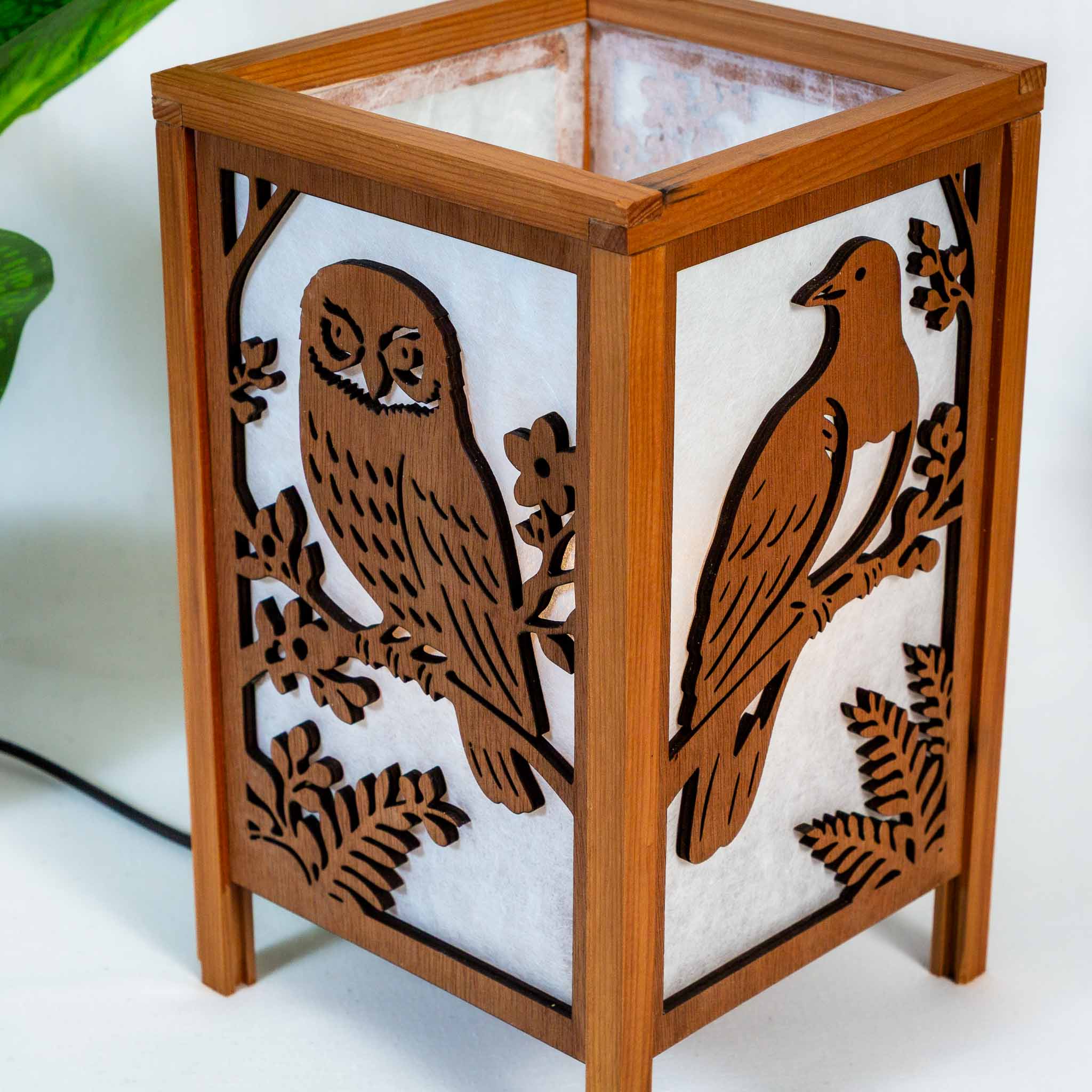 Shoji Lantern – Tall, Open Top (NZ Bird Panels, USB) | Handmade NZ Timber | furnACE
