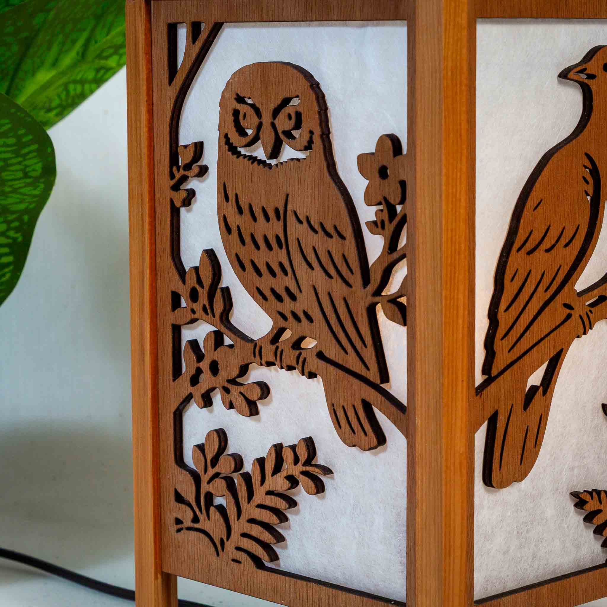 Shoji Lantern – Tall, Open Top (NZ Bird Panels, USB) | Handmade NZ Timber | furnACE