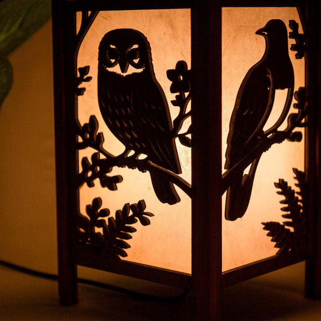 Shoji Lantern – Tall, Open Top (NZ Bird Panels, USB) | Handmade NZ Timber | furnACE