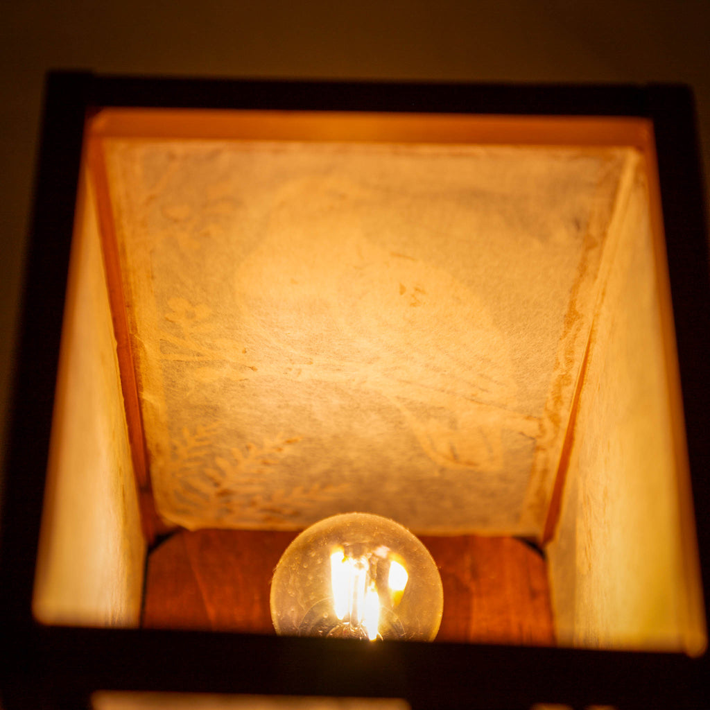 Shoji Lantern – Tall, Open Top (NZ Bird Panels, USB) | Handmade NZ Timber | furnACE