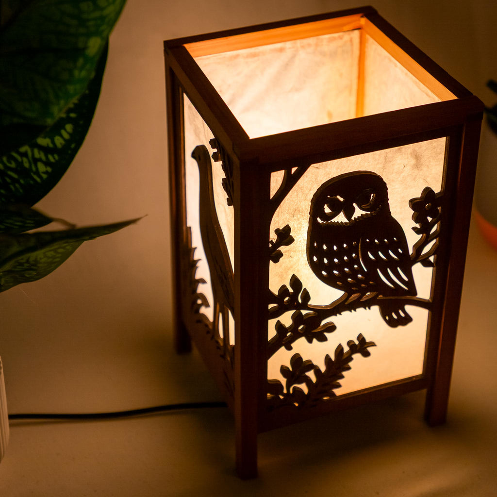 Shoji Lantern – Tall, Open Top (NZ Bird Panels, USB) | Handmade NZ Timber | furnACE