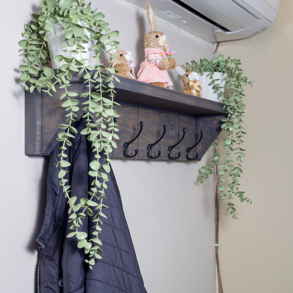 Rustic Wall Shelf & Coat Rack – 900 mm