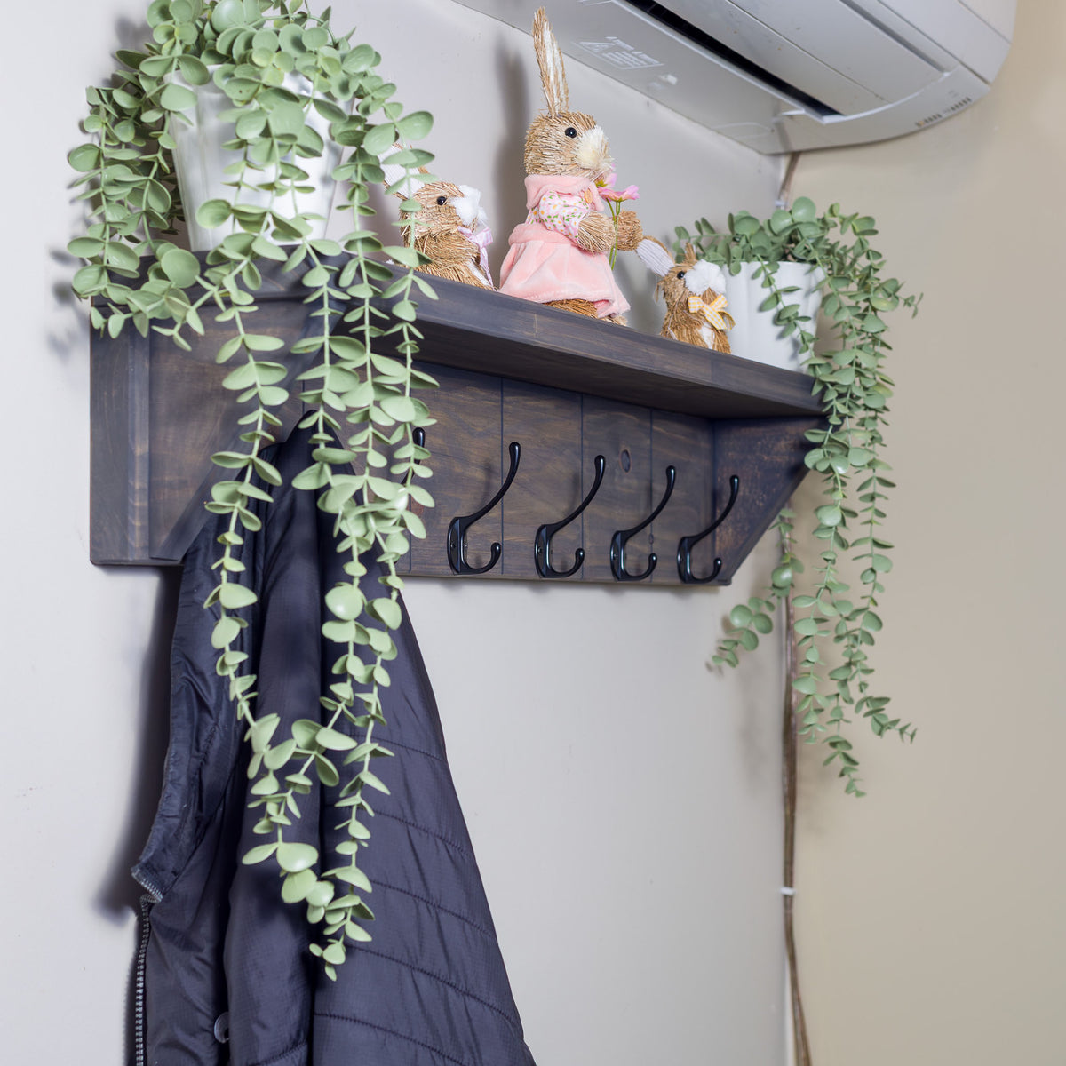 Rustic Wall Shelf & Coat Rack – 900 mm
