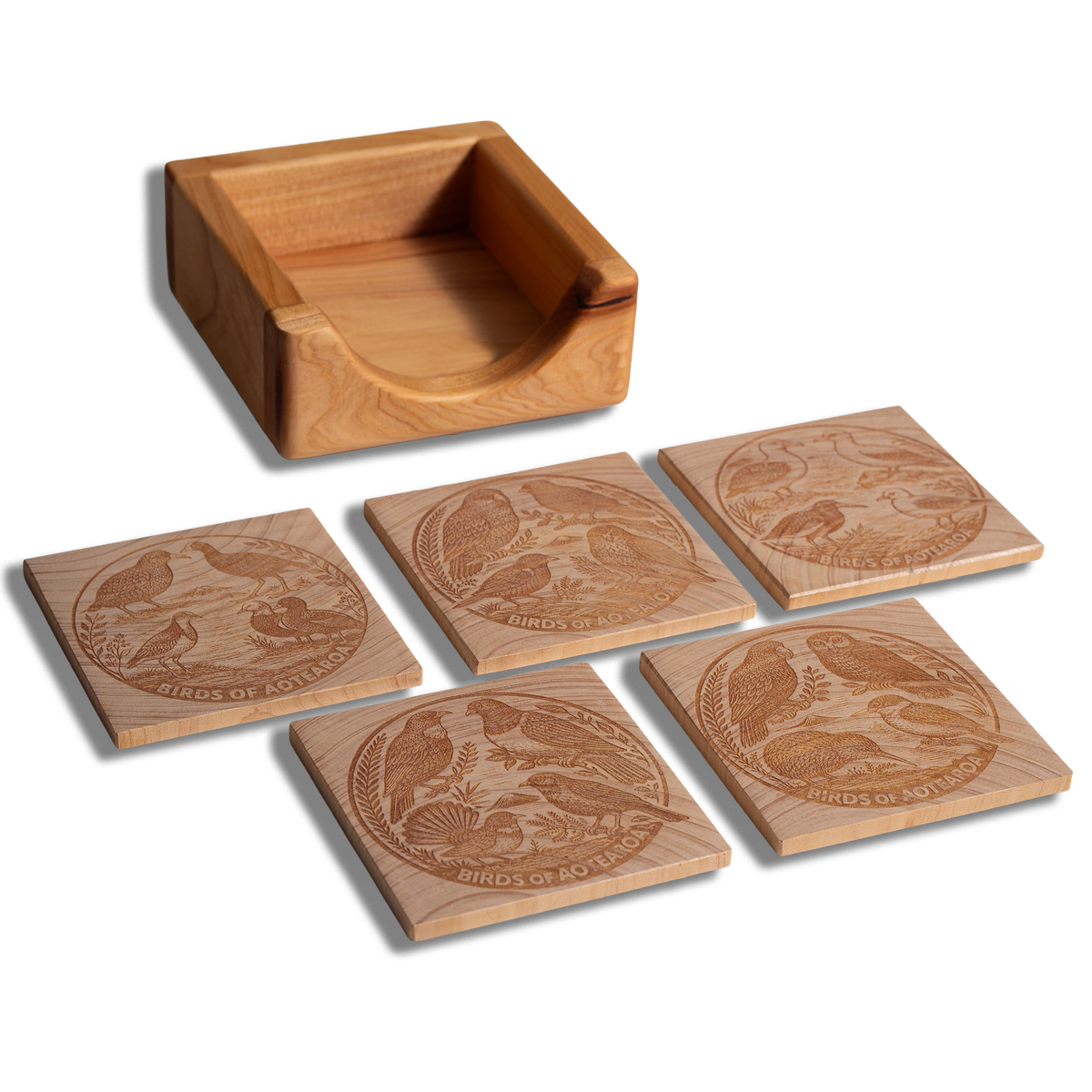 Birds of Aotearoa Timber Coaster Set