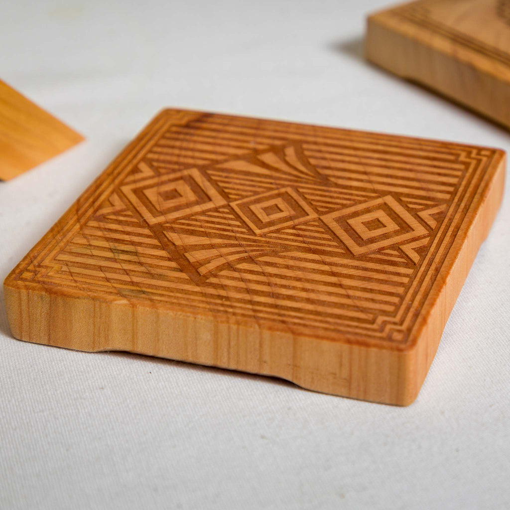 Art Deco Coaster Set, Handmade NZ Macrocarpa Timber (Set of 6)