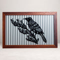 Tūī Outdoor Wall Art – Corrugated Metal & Black Acrylic – Kwila Frame