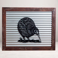 Kiwi Outdoor Wall Art – Corrugated Metal & Black Acrylic – Kwila Frame