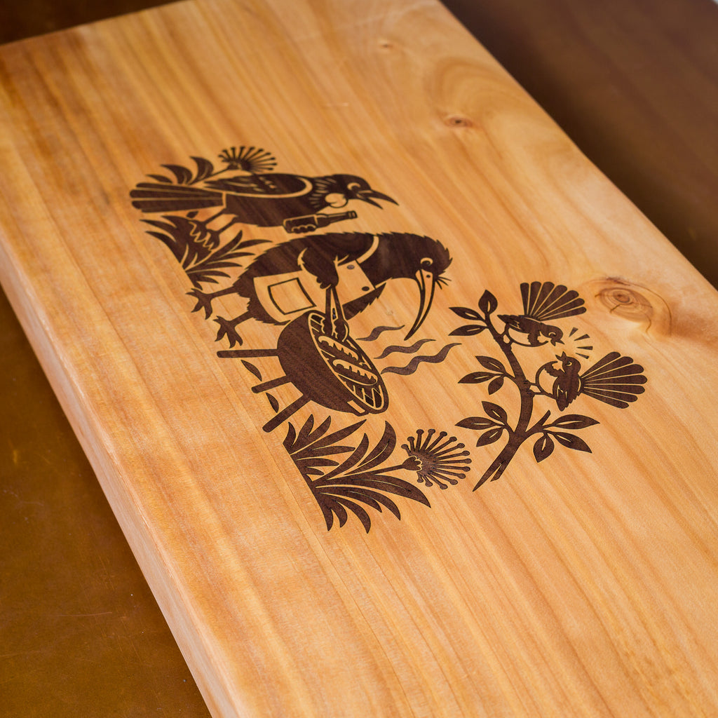 The Kiwi Sausage Sizzle | Macrocarpa Serving Board with Walnut Inlay