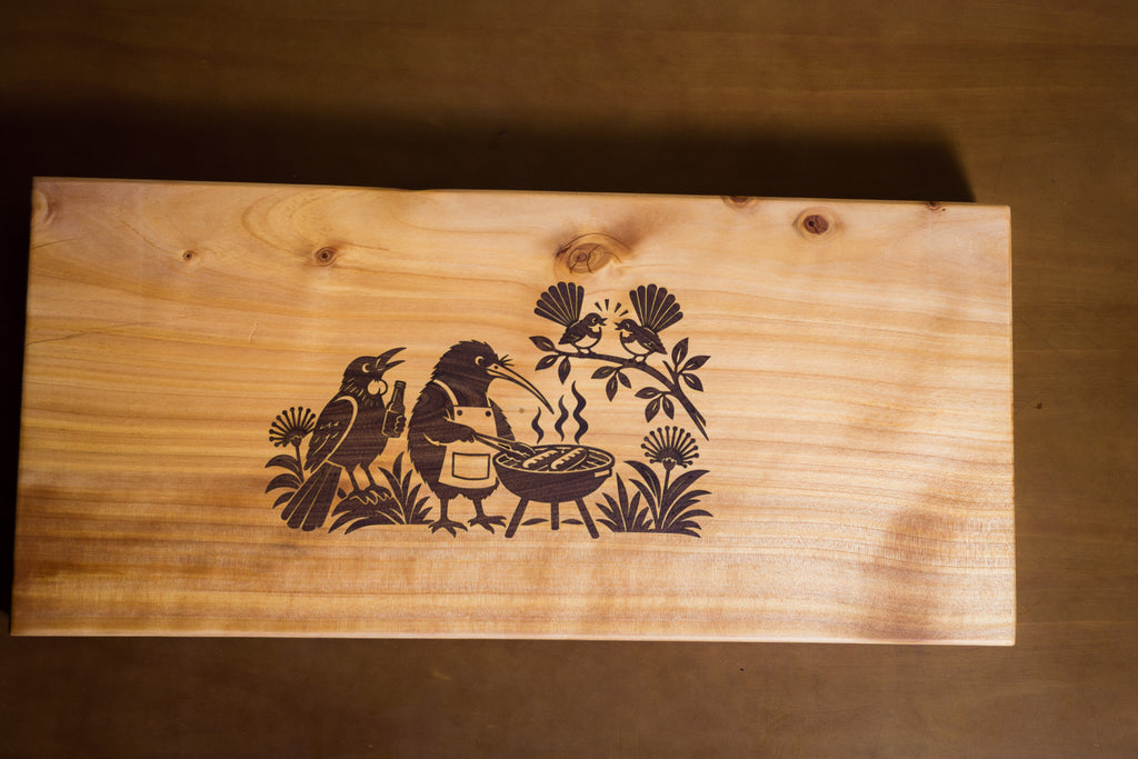 The Kiwi Sausage Sizzle | Macrocarpa Serving Board with Walnut Inlay