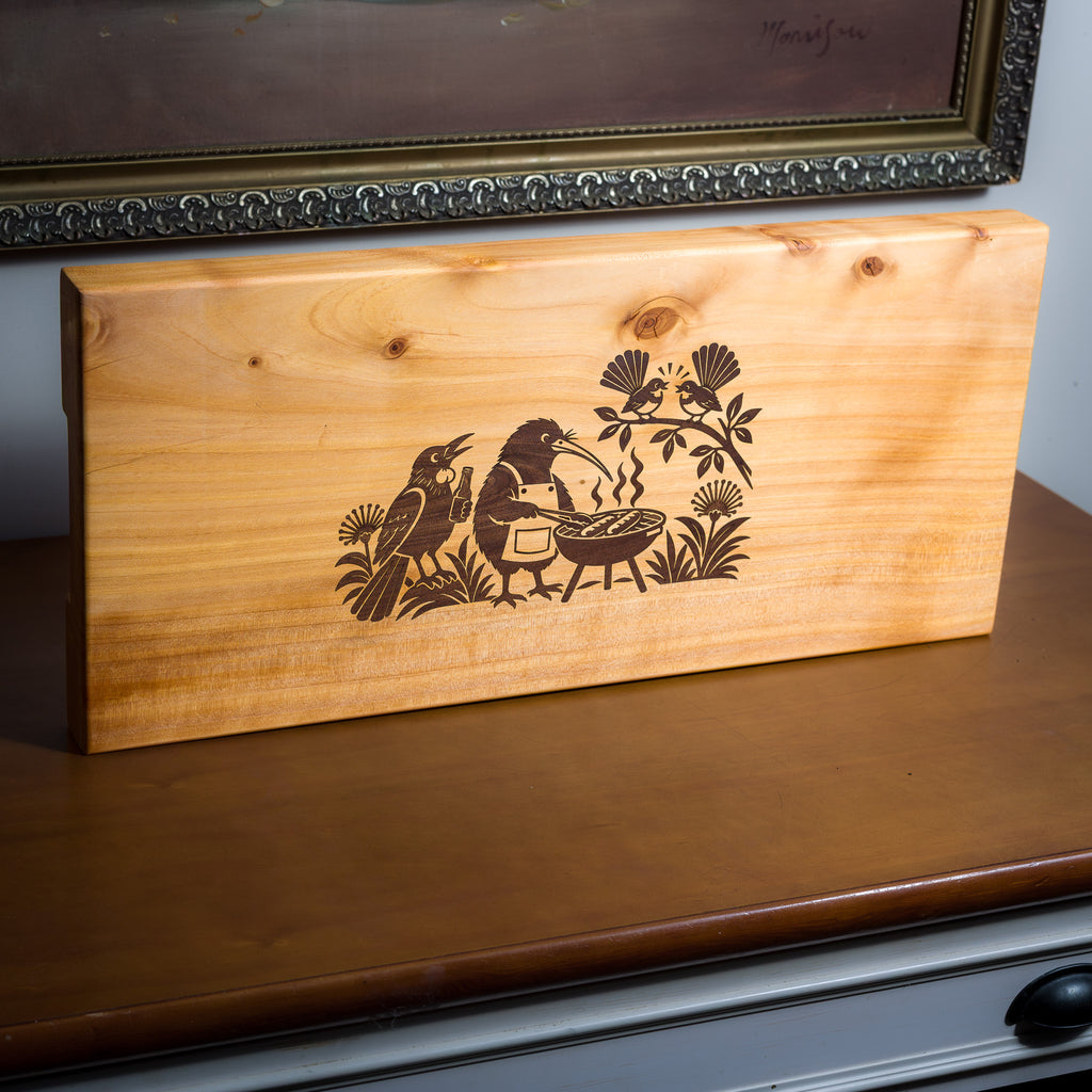 The Kiwi Sausage Sizzle | Macrocarpa Serving Board with Walnut Inlay