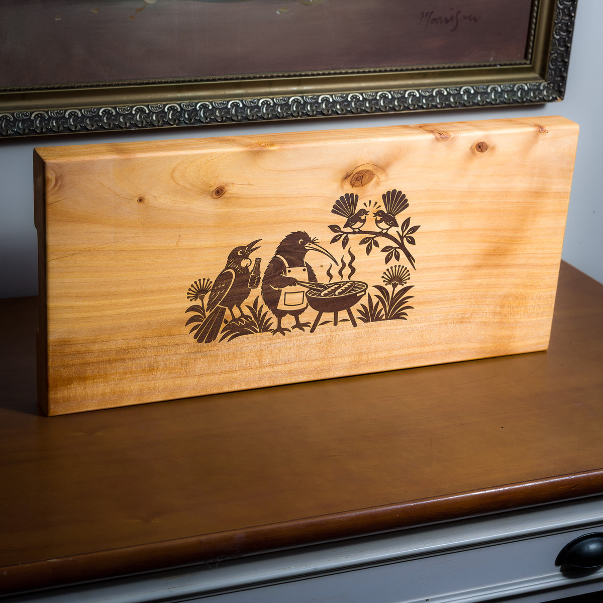 The Kiwi Sausage Sizzle | Macrocarpa Serving Board with Walnut Inlay