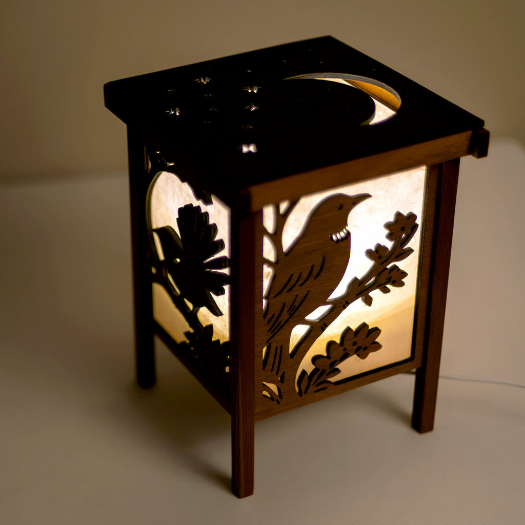 Shoji Lantern – Compact, Natural (Moon & Stars Ceiling Projector, USB) | Handmade NZ Timber | furnACE