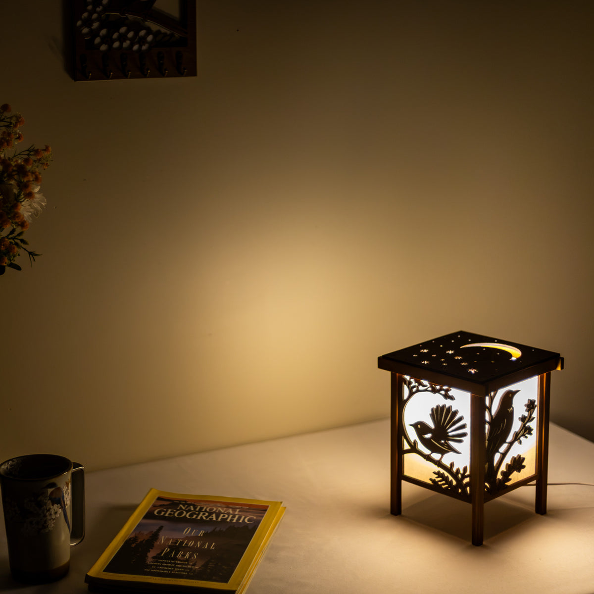 Shoji Lantern – Compact, Natural (Moon & Stars Ceiling Projector, USB) | Handmade NZ Timber | furnACE