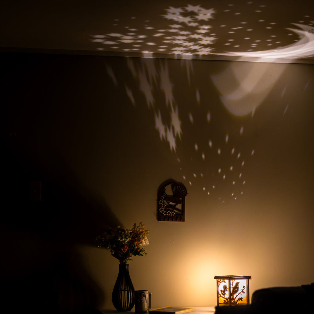Shoji Lantern – Compact, Natural (Moon & Stars Ceiling Projector, USB) | Handmade NZ Timber | furnACE