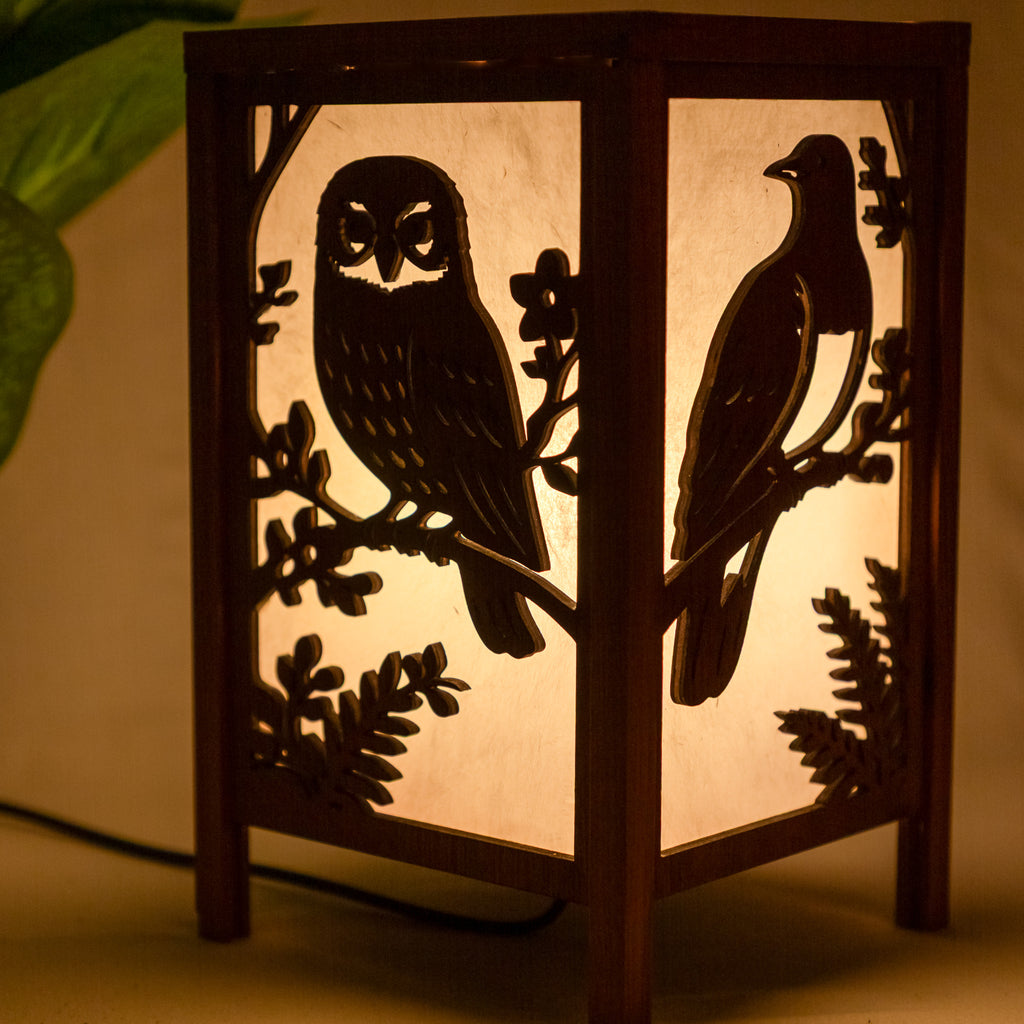 Shoji Lantern – Tall, Open Top (NZ Bird Panels, USB lamp)