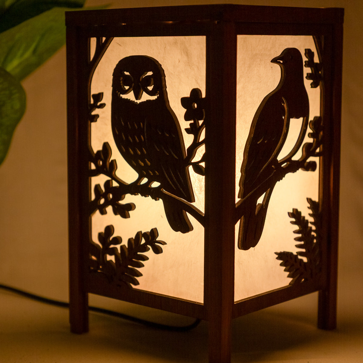 Shoji Lantern – Tall, Open Top (NZ Bird Panels, USB lamp)
