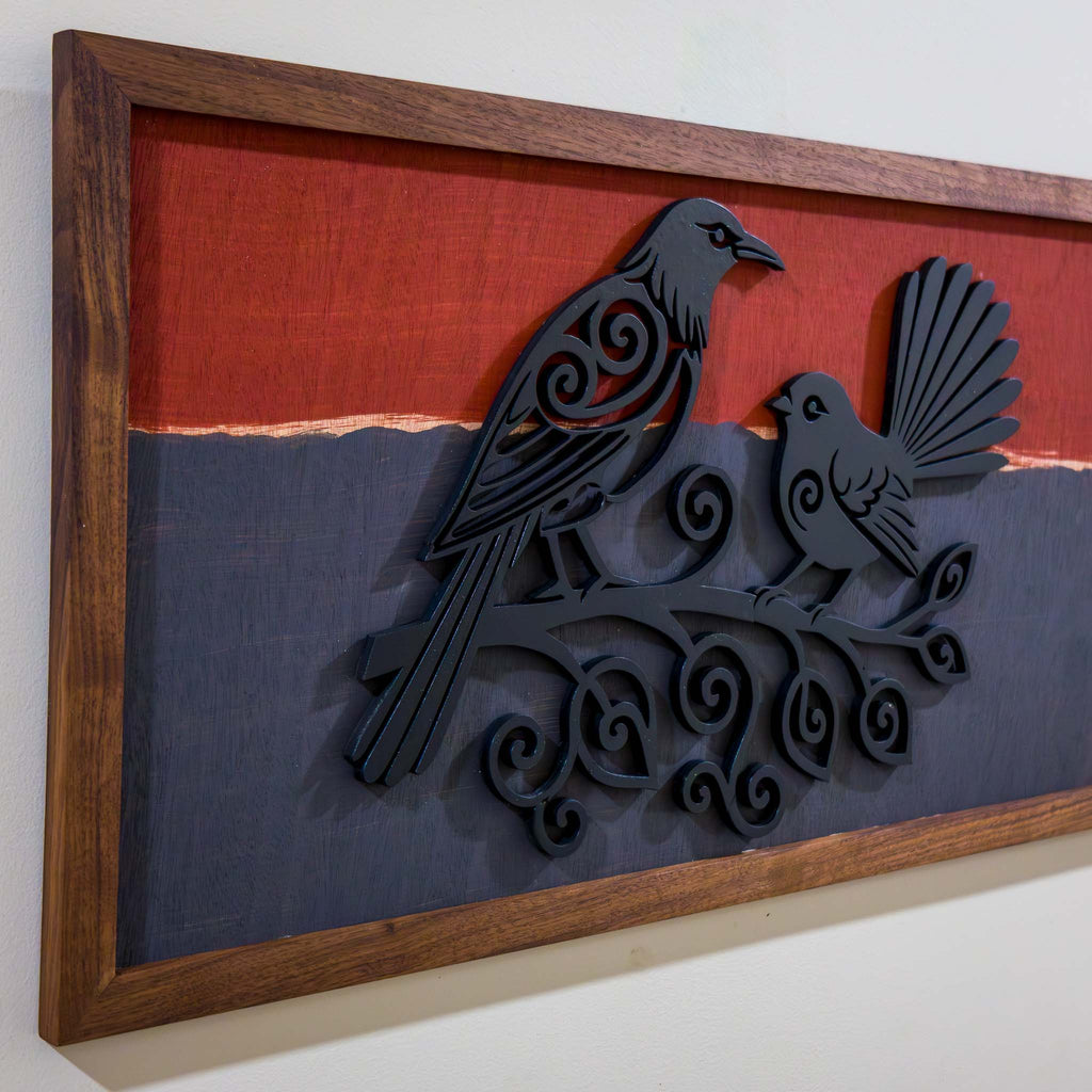Tui & Fantail – Twilight Series (A3 Landscape 333×650mm) | Handmade NZ Timber | furnACE