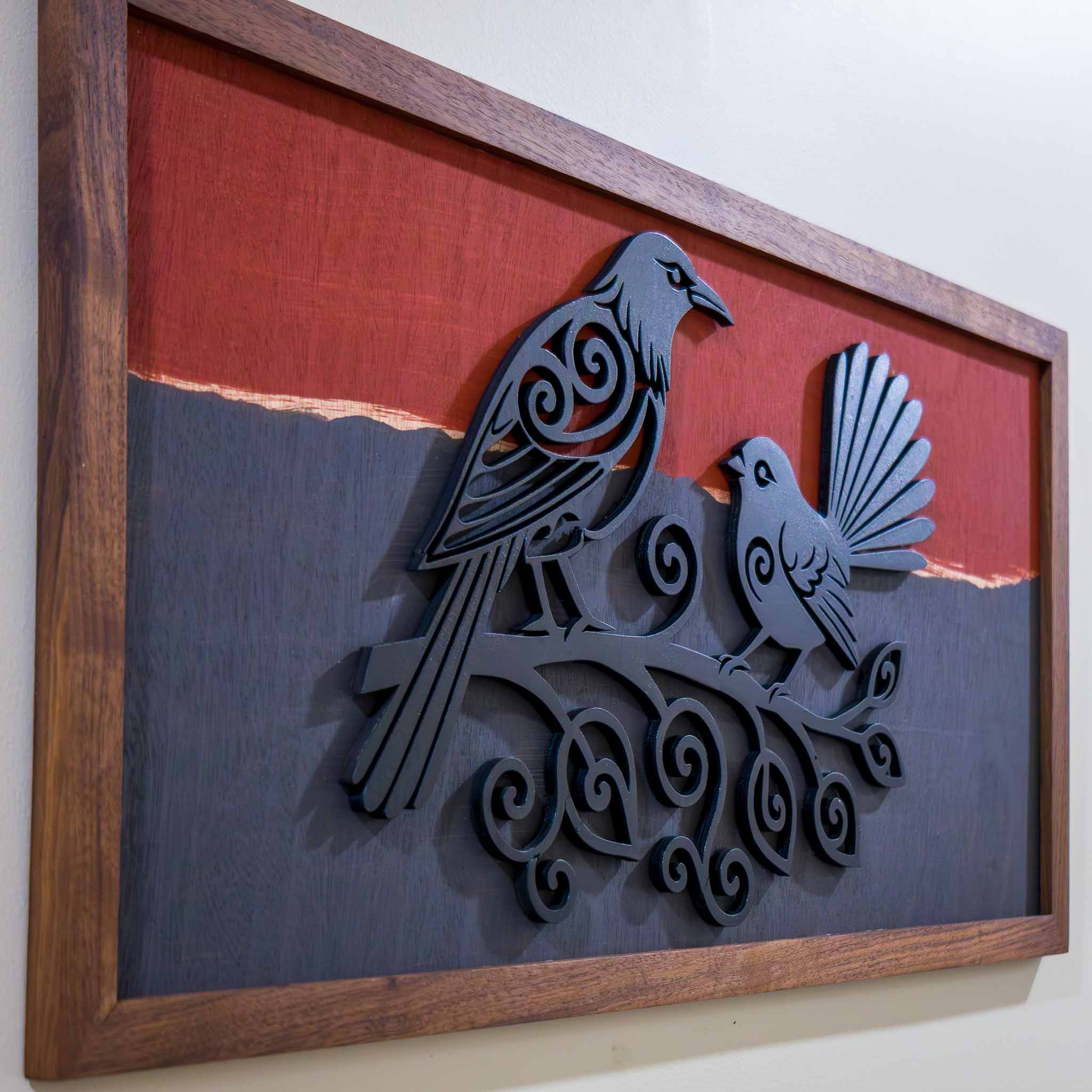 Tui & Fantail – Twilight Series (A3 Landscape 333×650mm) | Handmade NZ Timber | furnACE