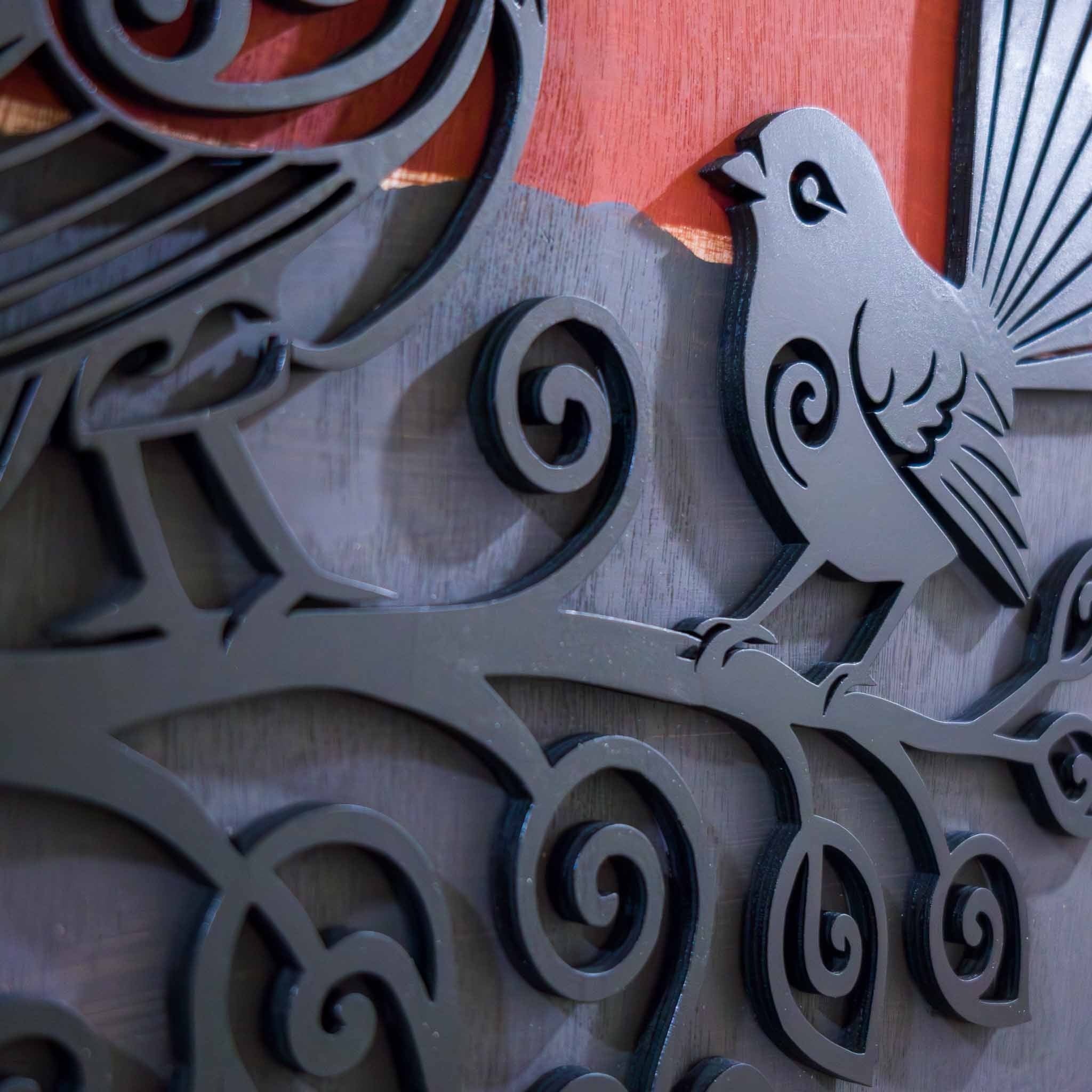 Tui & Fantail – Twilight Series (A3 Landscape 333×650mm) | Handmade NZ Timber | furnACE