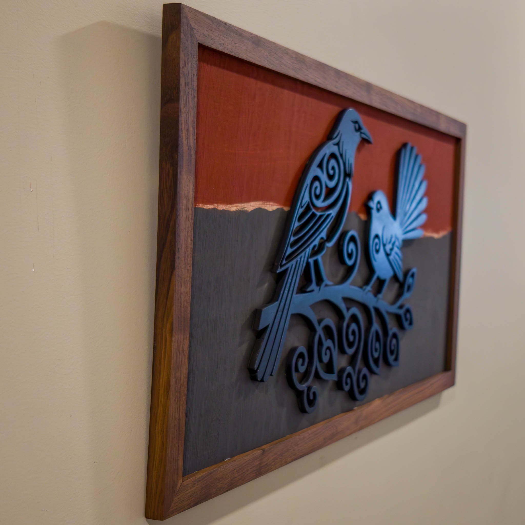 Tui & Fantail – Twilight Series (A3 Landscape 333×650mm) | Handmade NZ Timber | furnACE