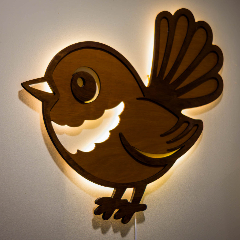 NZ Fantail Backlit Night Light (USB) | Nursery Wall Light | Handmade NZ Timber | furnACE
