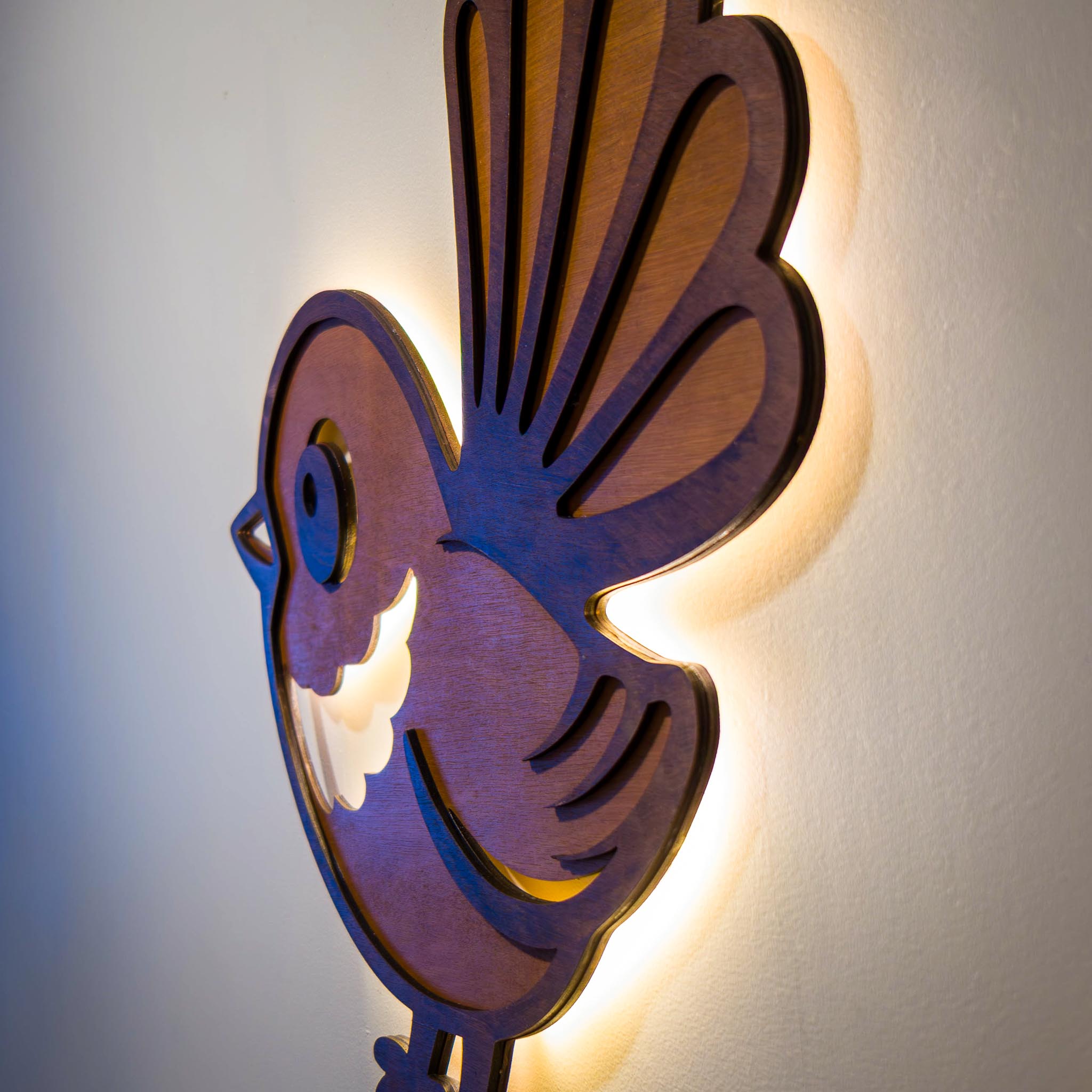 NZ Fantail Backlit Night Light (USB) | Nursery Wall Light | Handmade NZ Timber | furnACE
