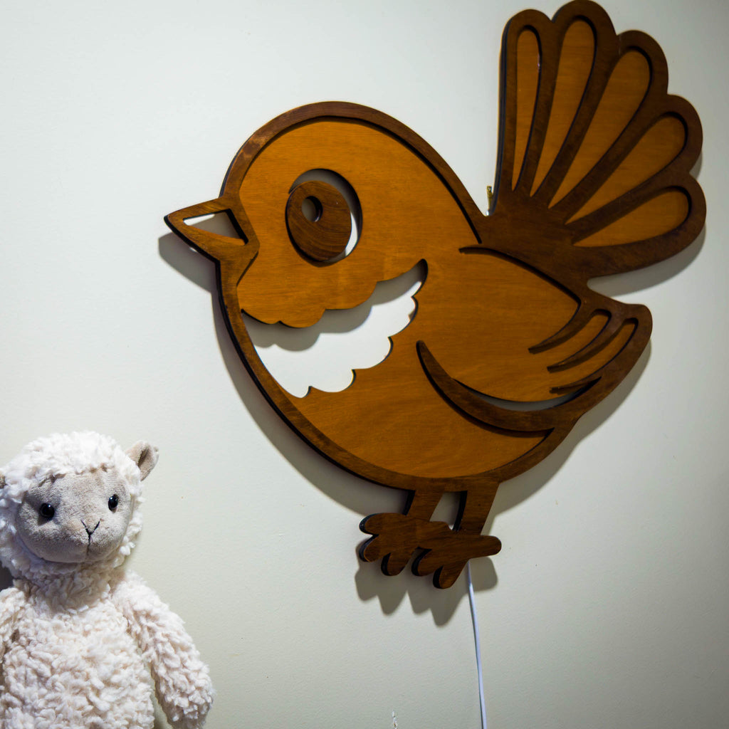 NZ Fantail Backlit Night Light (USB) | Nursery Wall Light | Handmade NZ Timber | furnACE