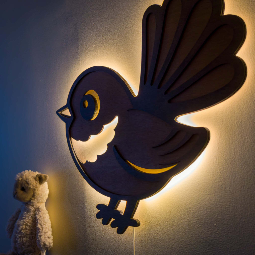 NZ Fantail Backlit Night Light (USB) | Nursery Wall Light | Handmade NZ Timber | furnACE