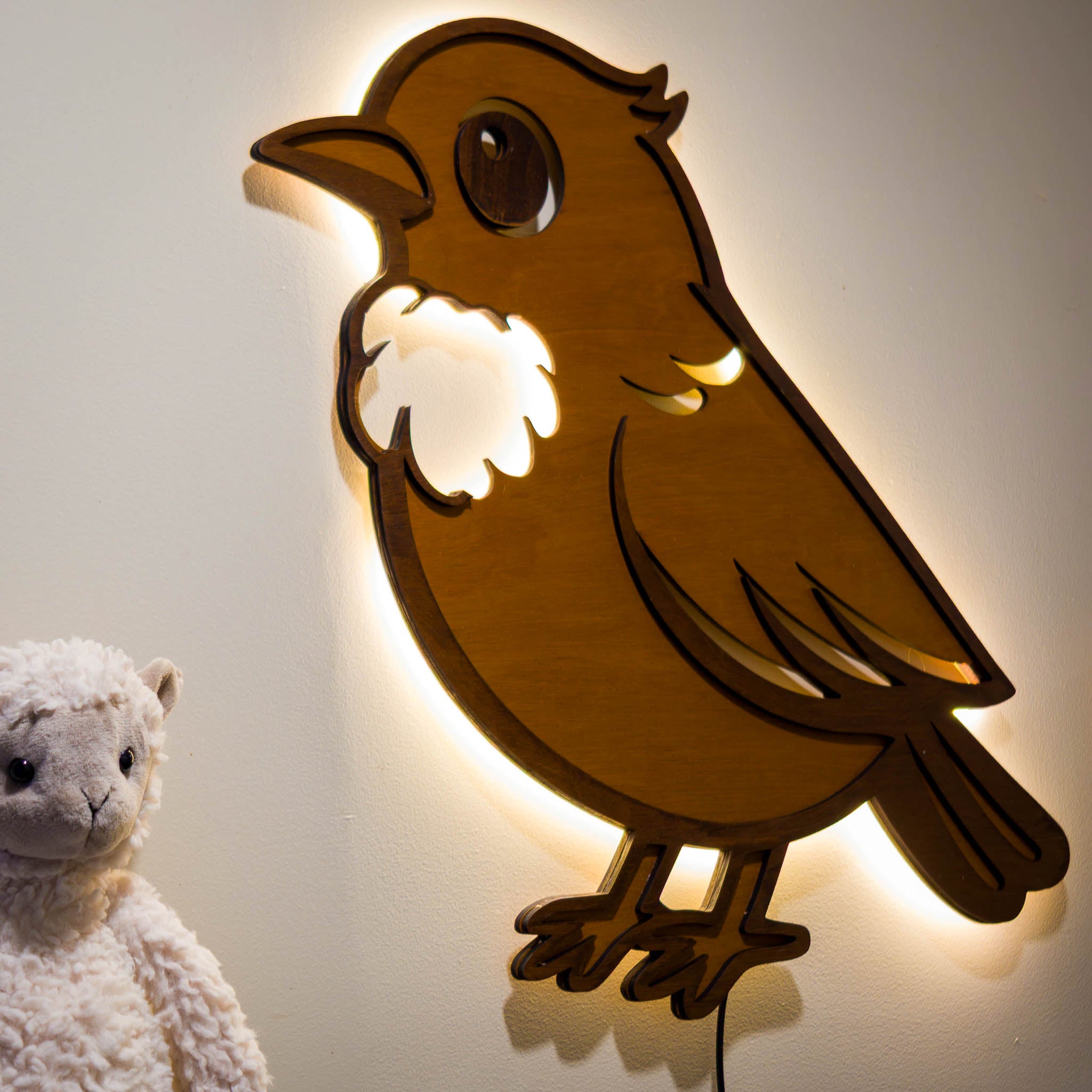 NZ Tui Backlit Night Light (USB) | Nursery Wall Light | Handmade NZ Timber | furnACE