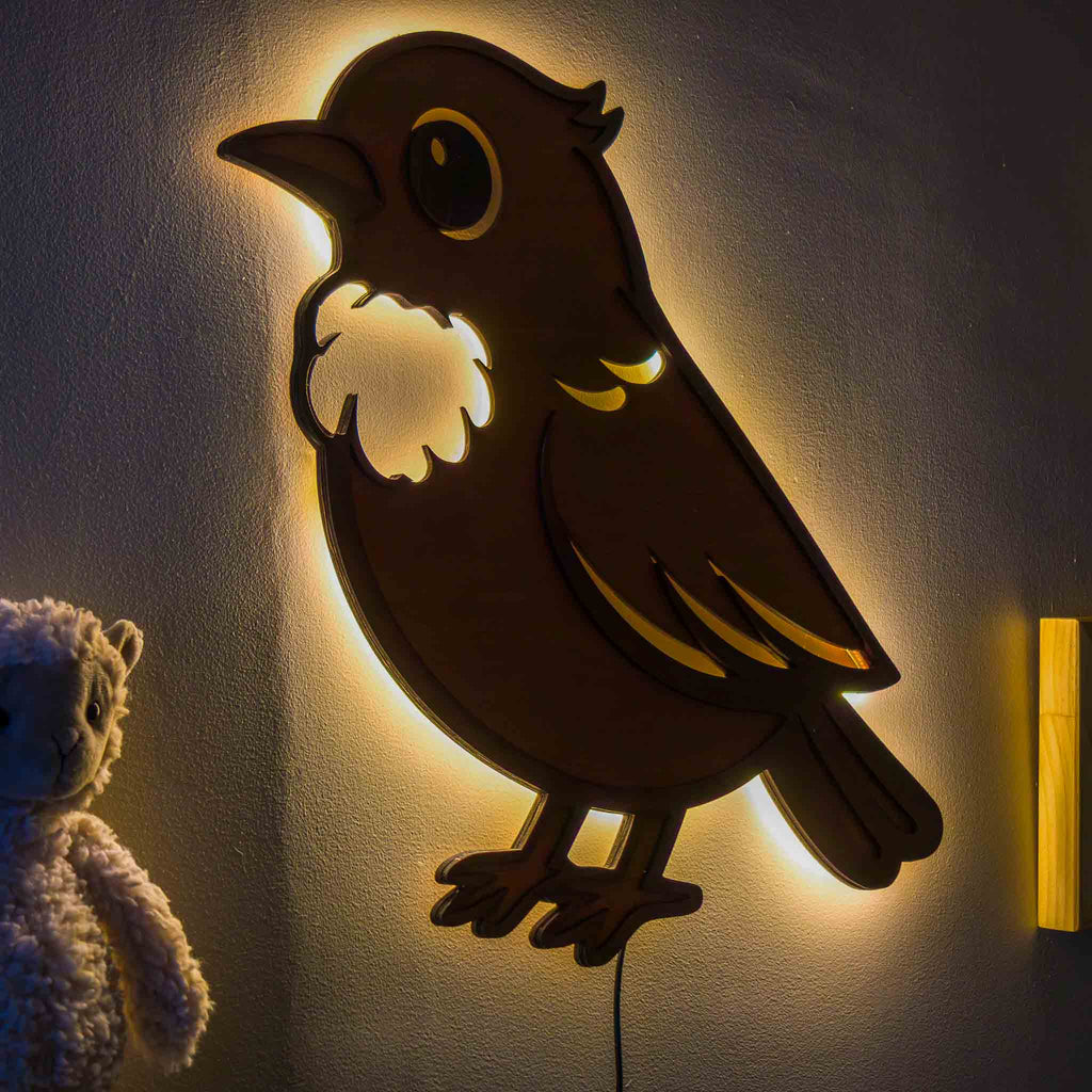 NZ Tui Backlit Night Light (USB) | Nursery Wall Light | Handmade NZ Timber | furnACE
